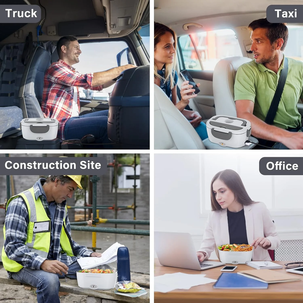 Electric Lunch Box Food Heater,  80W Electric Heating Lunch Boxes for Car/Men/Adults/Home/Work, 1.5L Removable 304 Stainless Steel Container, 110V/12V/24V, with Fork & Spoon