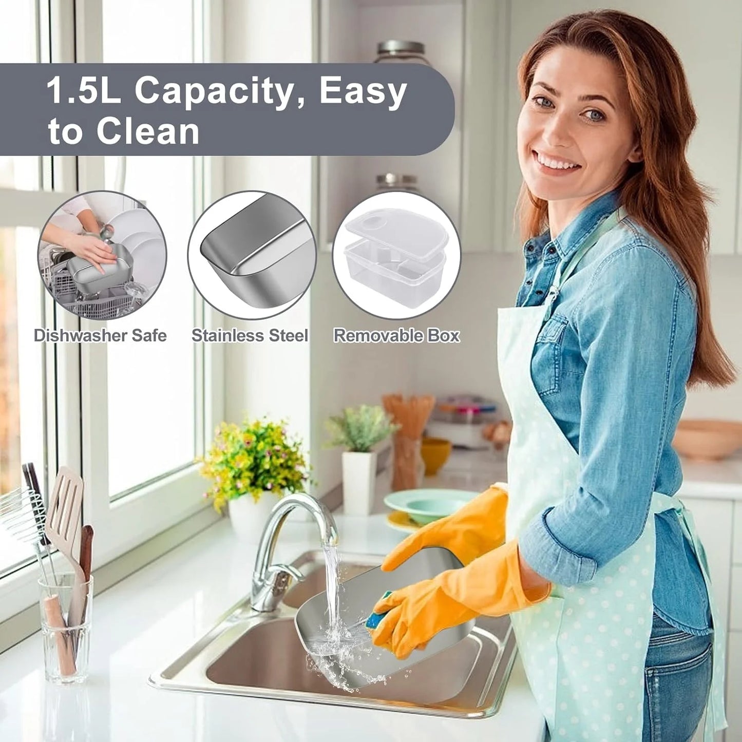 Electric Lunch Box Food Heater,  80W Electric Heating Lunch Boxes for Car/Men/Adults/Home/Work, 1.5L Removable 304 Stainless Steel Container, 110V/12V/24V, with Fork & Spoon